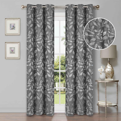 Leaves Machine Washable Room Darkening Blackout Curtains. Set of 2