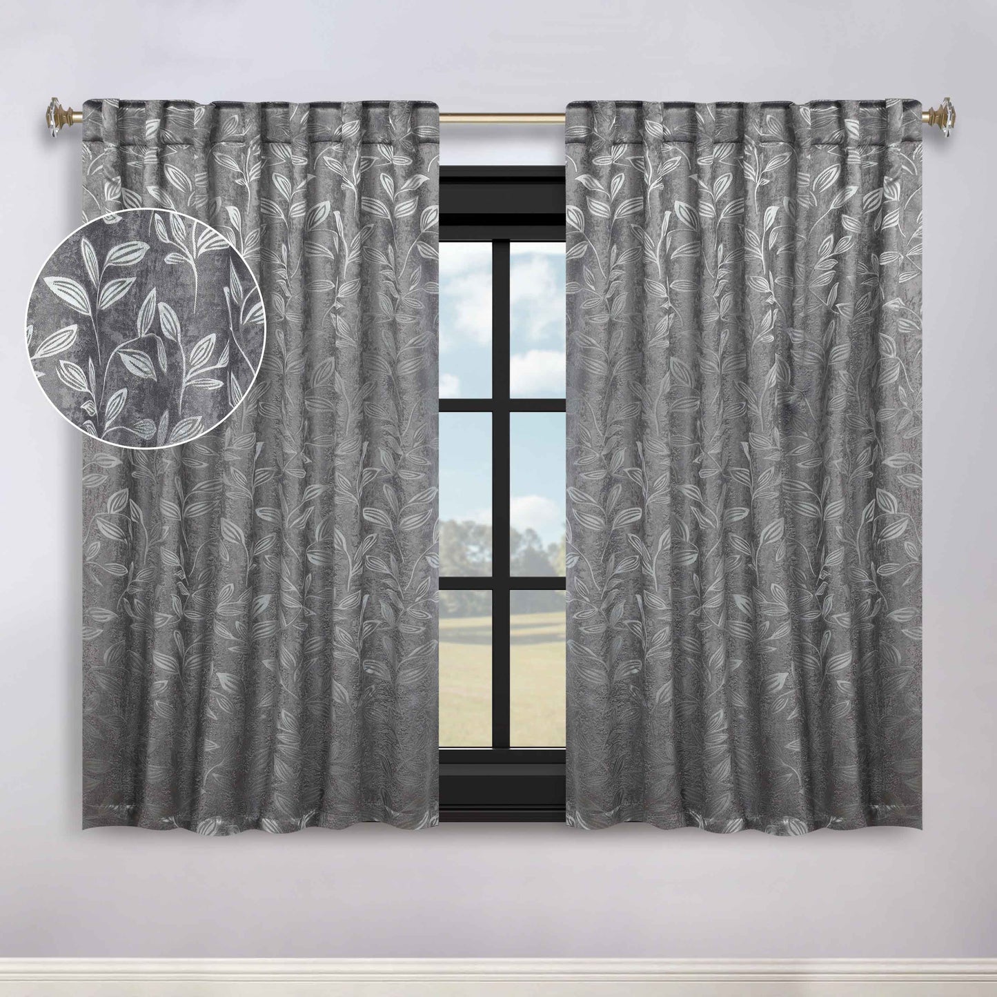 Leaves Room Darkening Back Tabs Blackout Curtain Panels. Set of 2