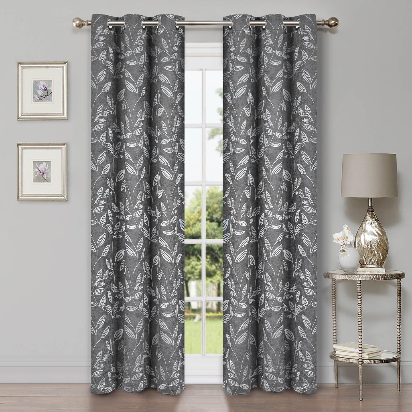 Leaves Machine Washable Room Darkening Blackout Curtains. Set of 2