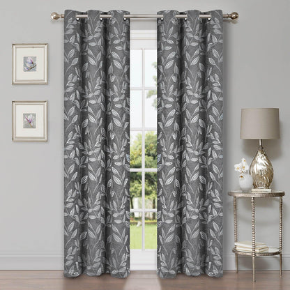 Leaves Machine Washable Room Darkening Blackout Curtains. Set of 2