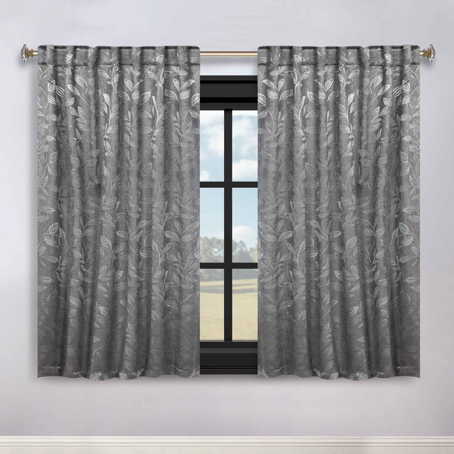 Leaves Room Darkening Back Tabs Blackout Curtain Panels. Set of 2