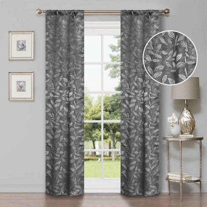 Leaves Machine Washable Room Darkening Blackout Curtains. Set of 2