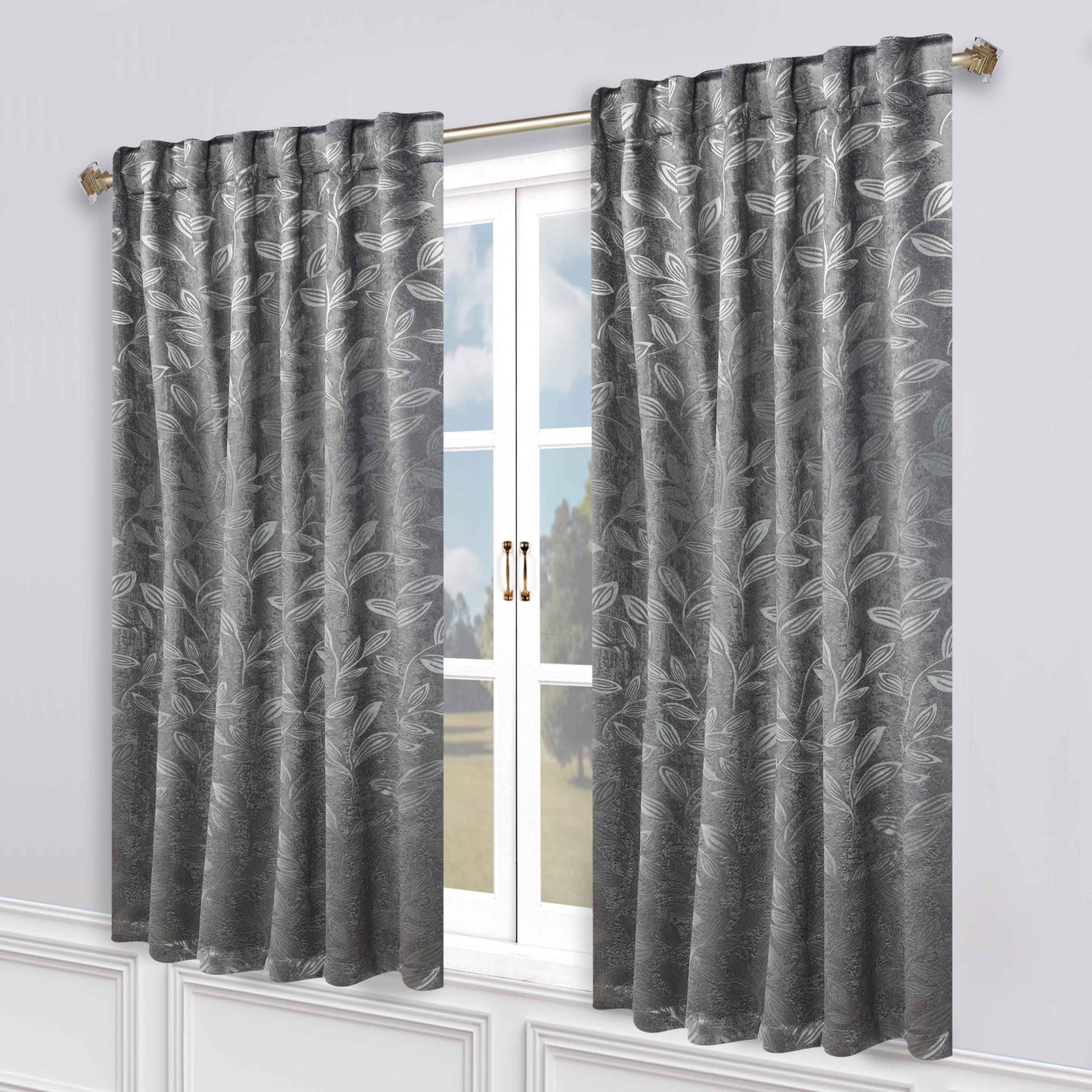 Leaves Room Darkening Back Tabs Blackout Curtain Panels. Set of 2