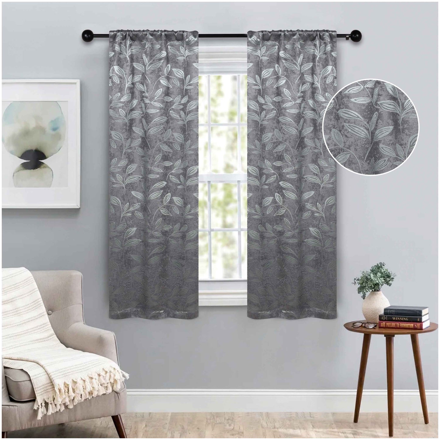 Leaves Room Darkening Washable Blackout Curtain Panels. Set of 2