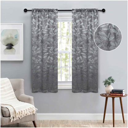 Leaves Room Darkening Washable Blackout Curtain Panels. Set of 2