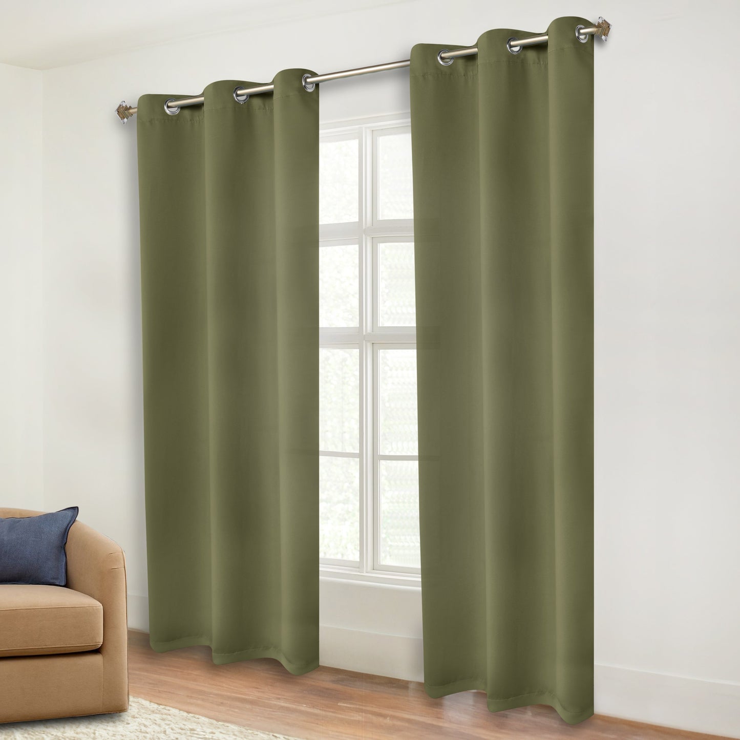 Classic Modern Solid Room Darkening Blackout Curtain Panels. Set of 2