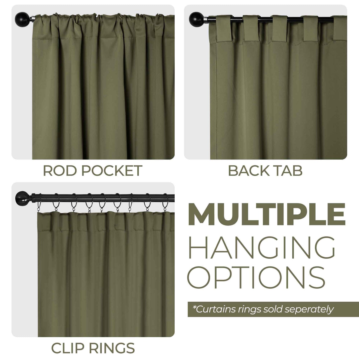 Solid Room Darkening Blackout Curtain Panels. Back Tabs. Set of 2