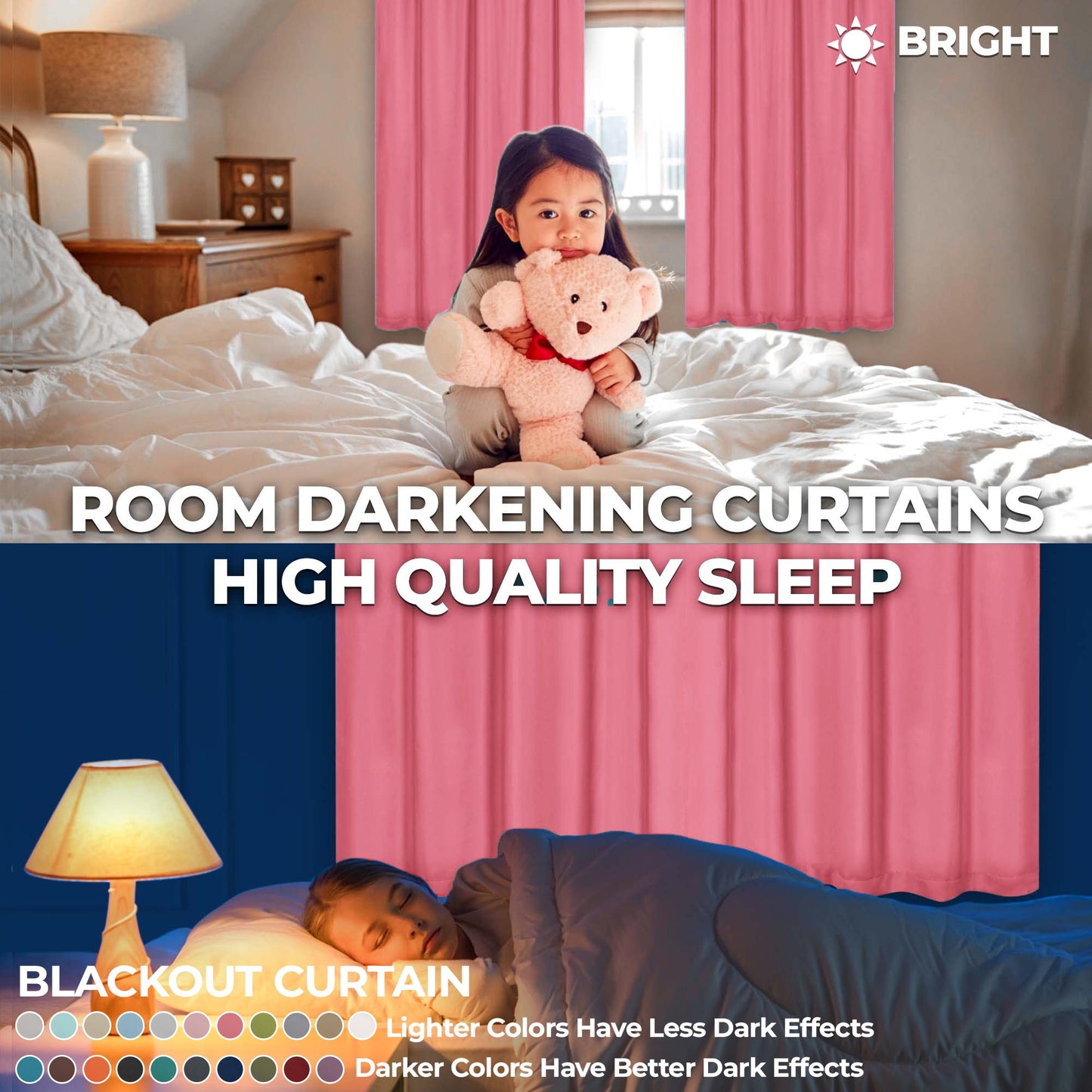 Solid Room Darkening Rod Pocket Blackout Curtain Panels. Set of 2