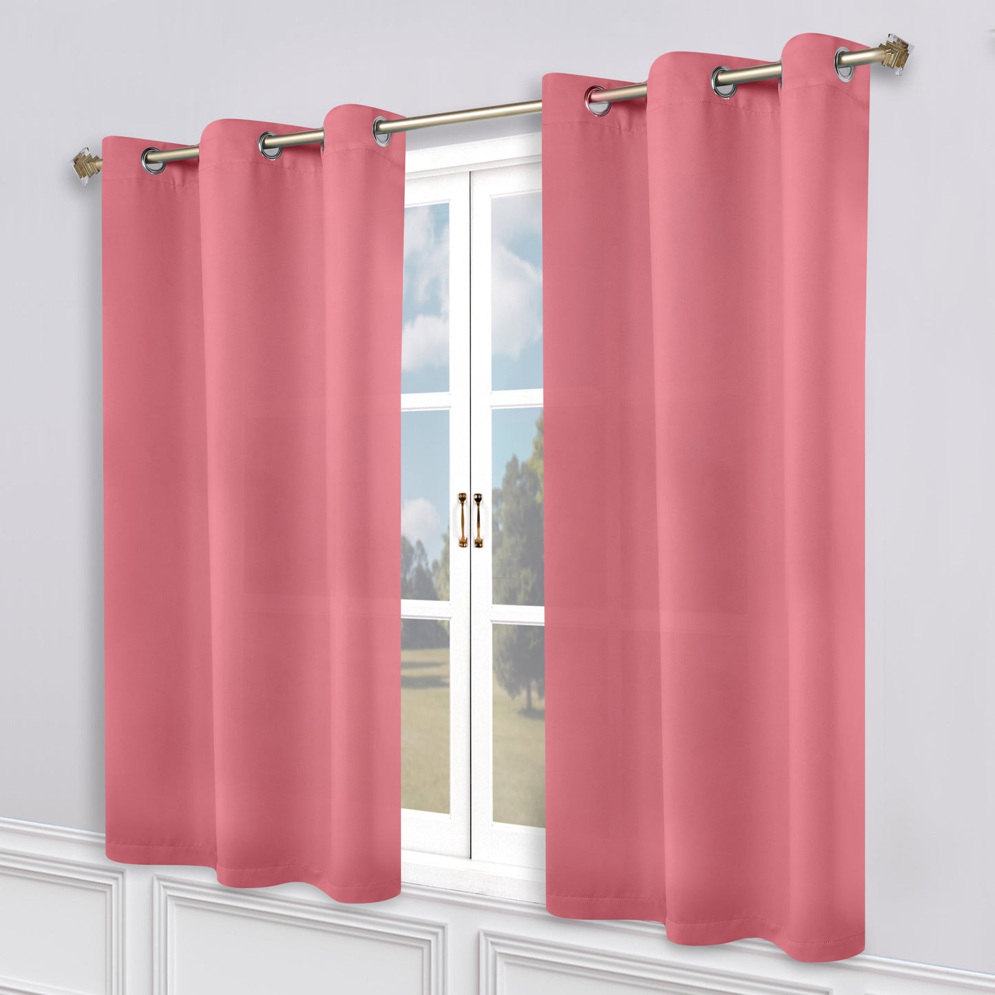Classic Modern Solid Room Darkening Blackout Curtain Panels. Set of 2