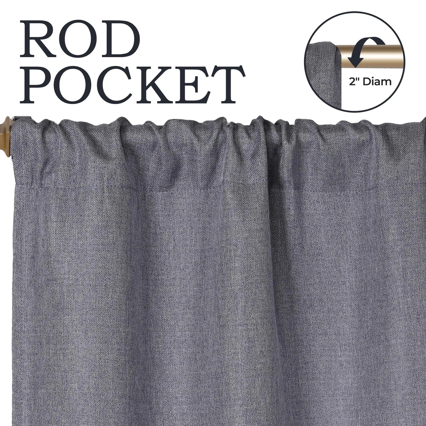 Linen Pattern Washable Room Darkening Blackout Curtains. Set of 2