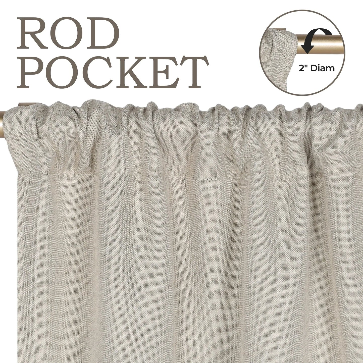 Linen Washable Room Darkening Blackout Curtains. Set of 2