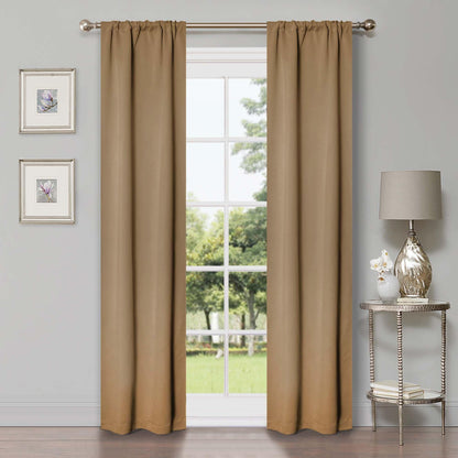 Solid Machine Washable Room Darkening Blackout Curtains. Set of 2