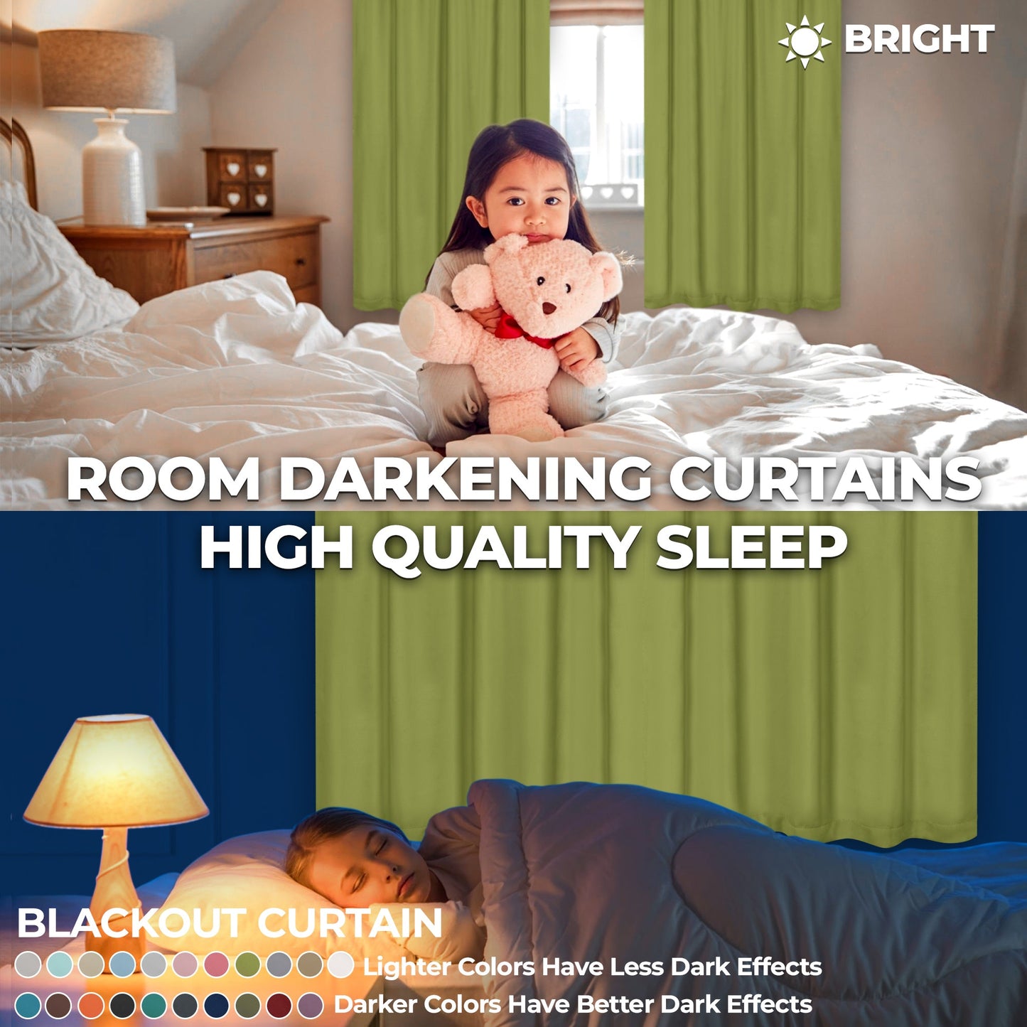 Solid Room Darkening Rod Pocket Blackout Curtain Panels. Set of 2