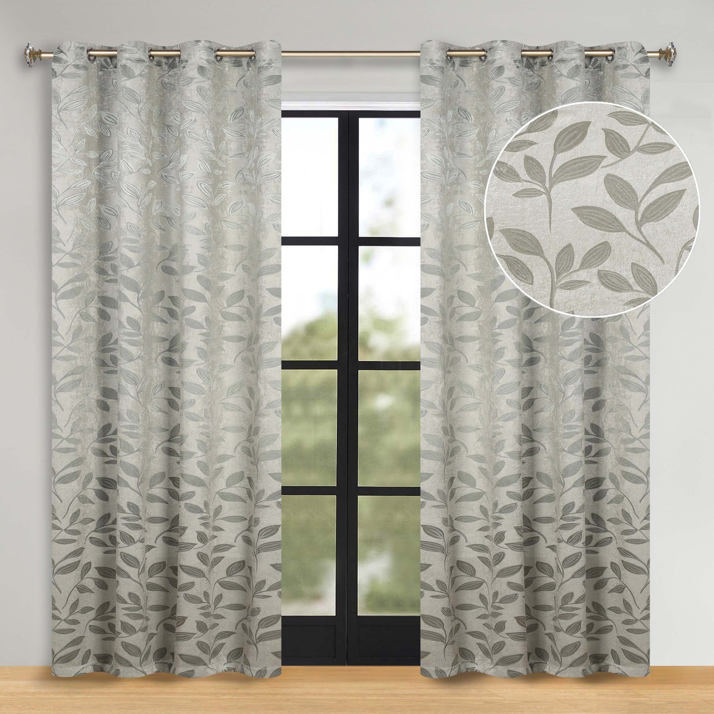 Leaves Room Darkening Washable Blackout Curtain Panels. Set of 2