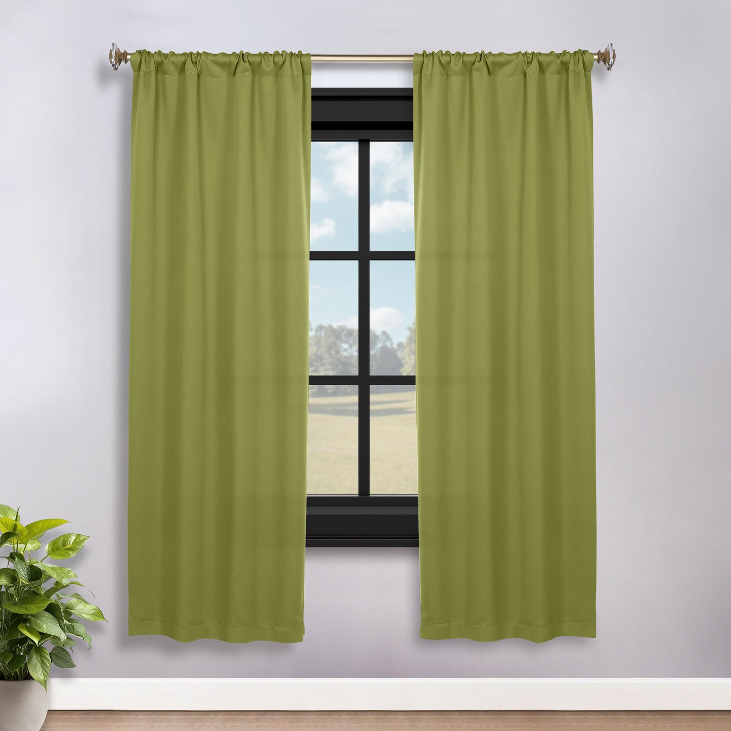 Solid Room Darkening Rod Pocket Blackout Curtain Panels. Set of 2