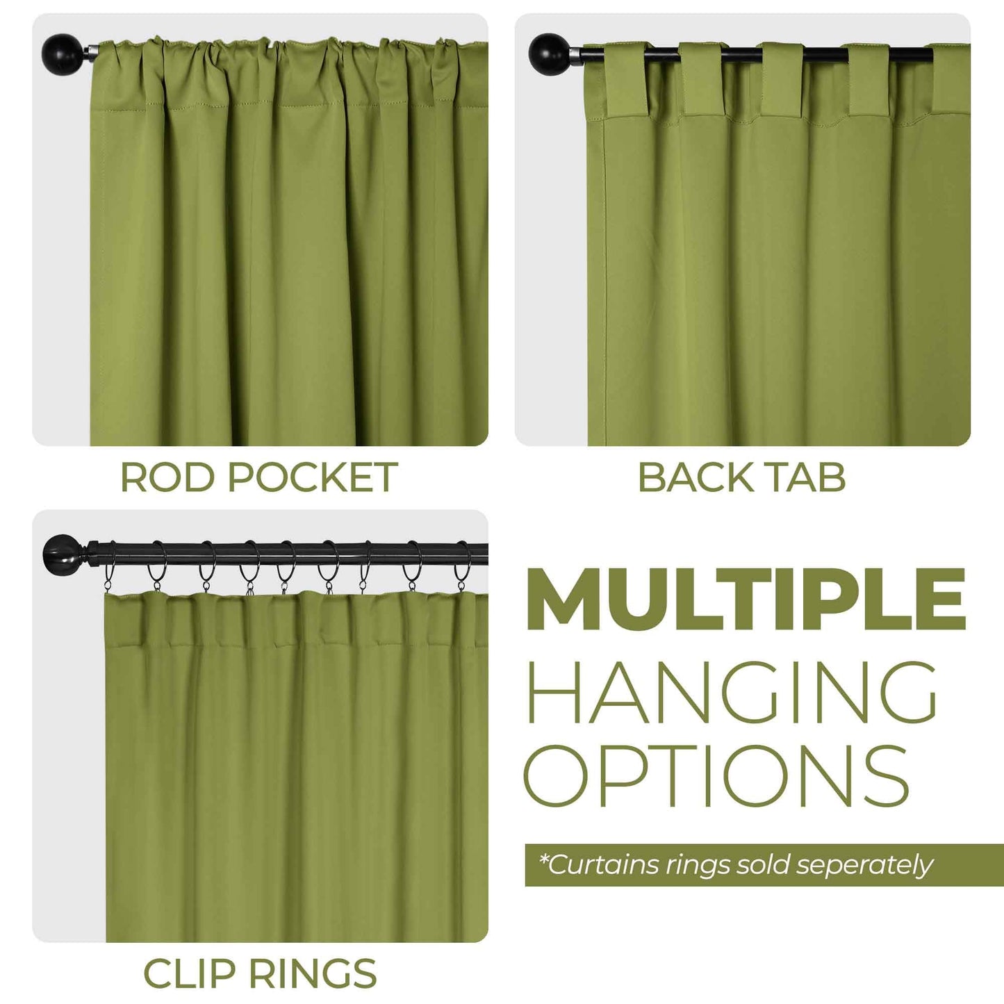 Solid Room Darkening Blackout Curtain Panels. Back Tabs. Set of 2