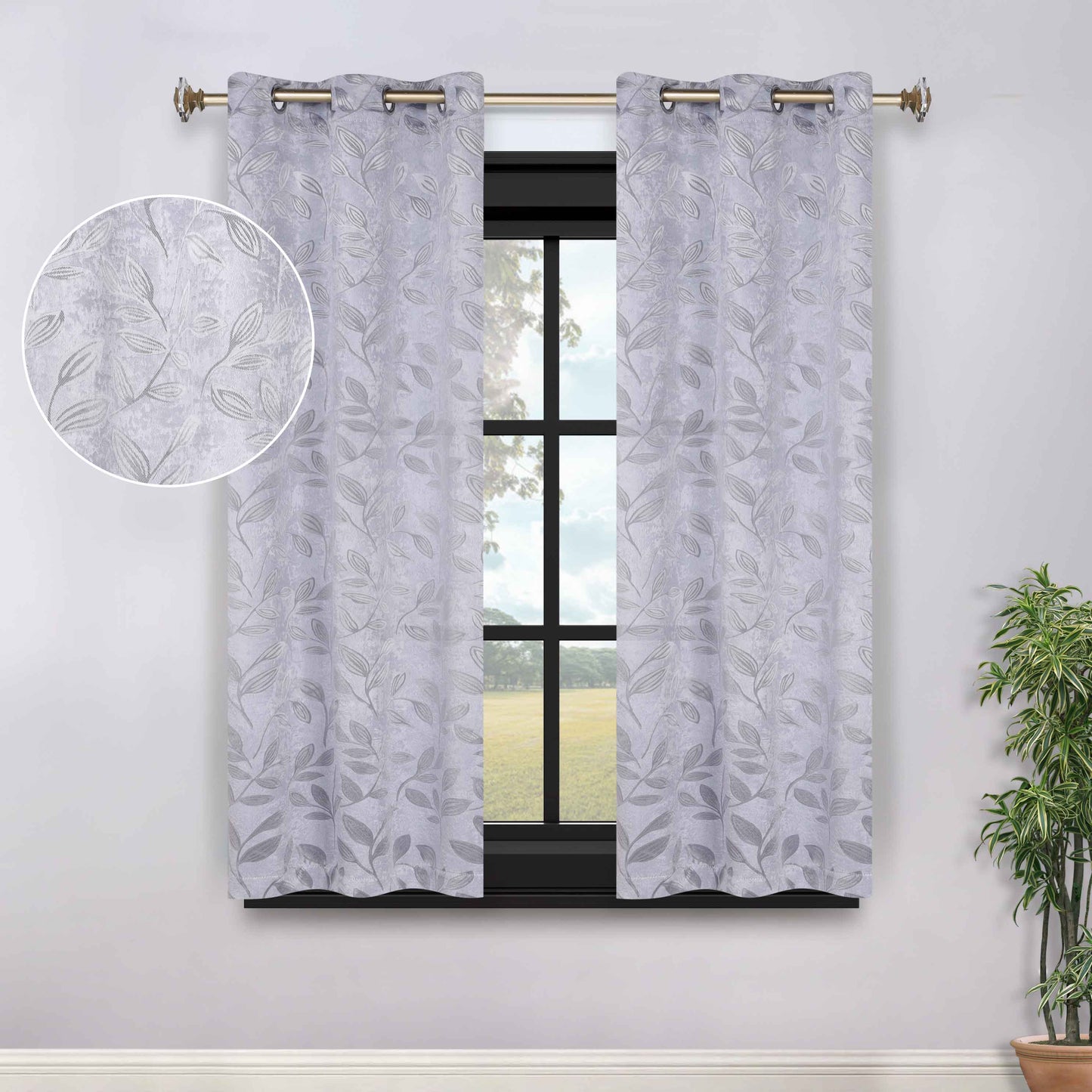 Leaves Room Darkening Grommet Blackout Curtain Panels. Set of 2