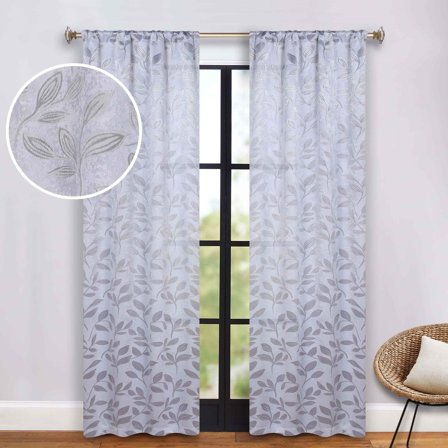 Leaves Room Darkening Washable Blackout Curtain Panels. Set of 2