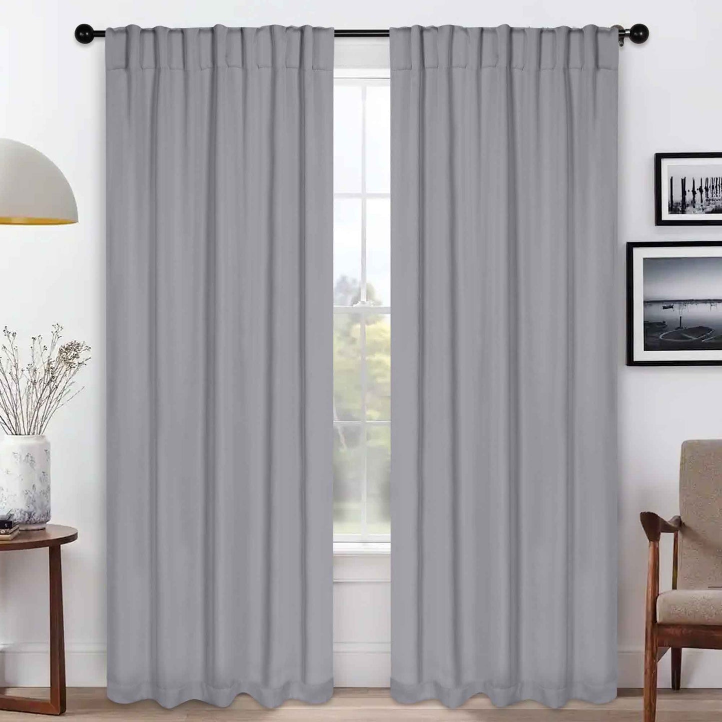 Solid Room Darkening Blackout Curtain Panels. Back Tabs. Set of 2