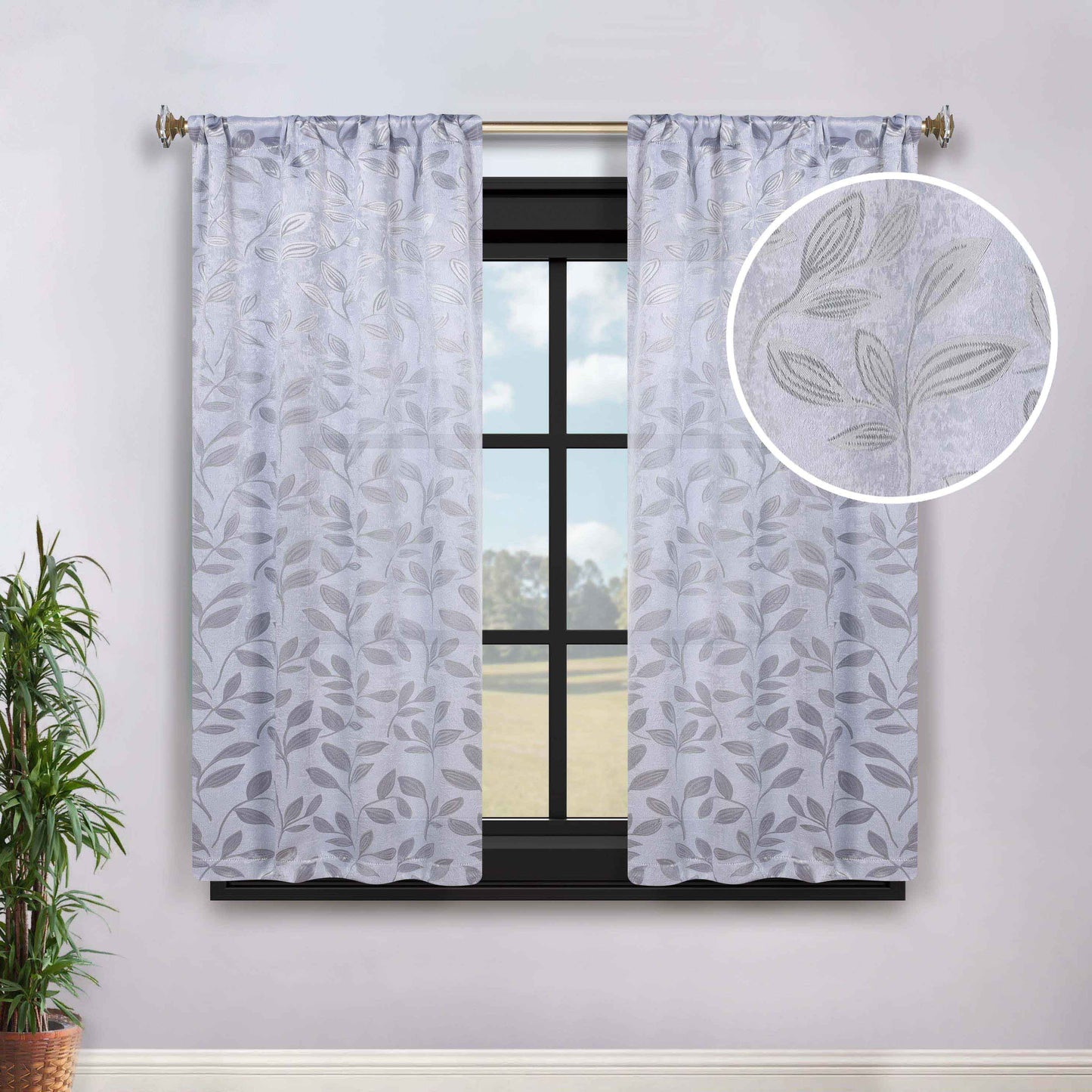 Leaves Room Darkening Washable Blackout Curtain Panels. Set of 2