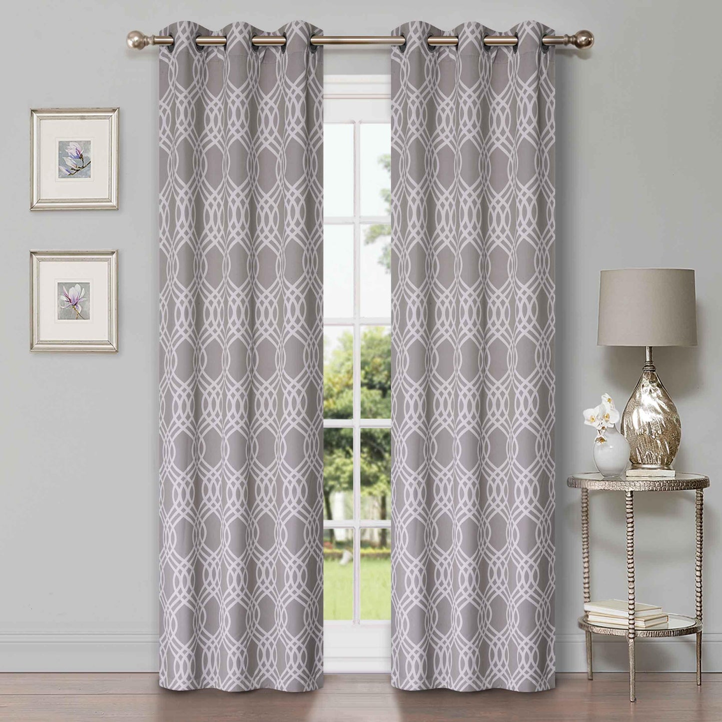 Ribbon Trellis Washable Room Darkening Blackout Curtains. Set of 2