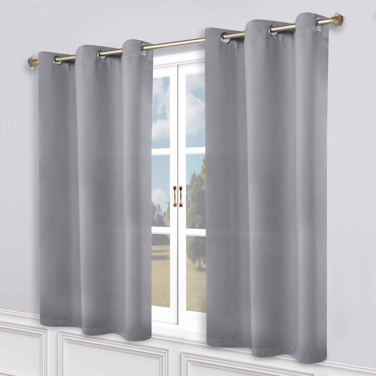 Classic Modern Solid Room Darkening Blackout Curtain Panels. Set of 2