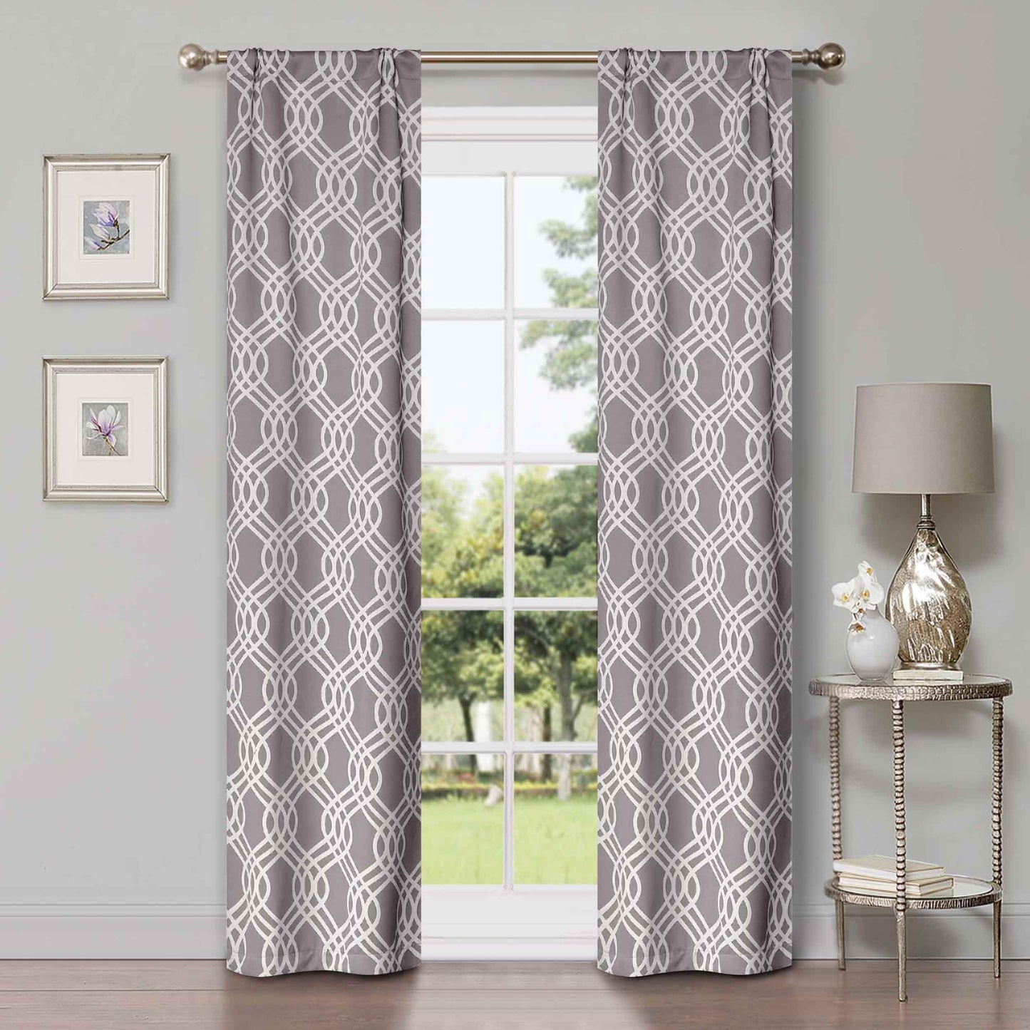 Ribbon Trellis Washable Room Darkening Blackout Curtains. Set of 2