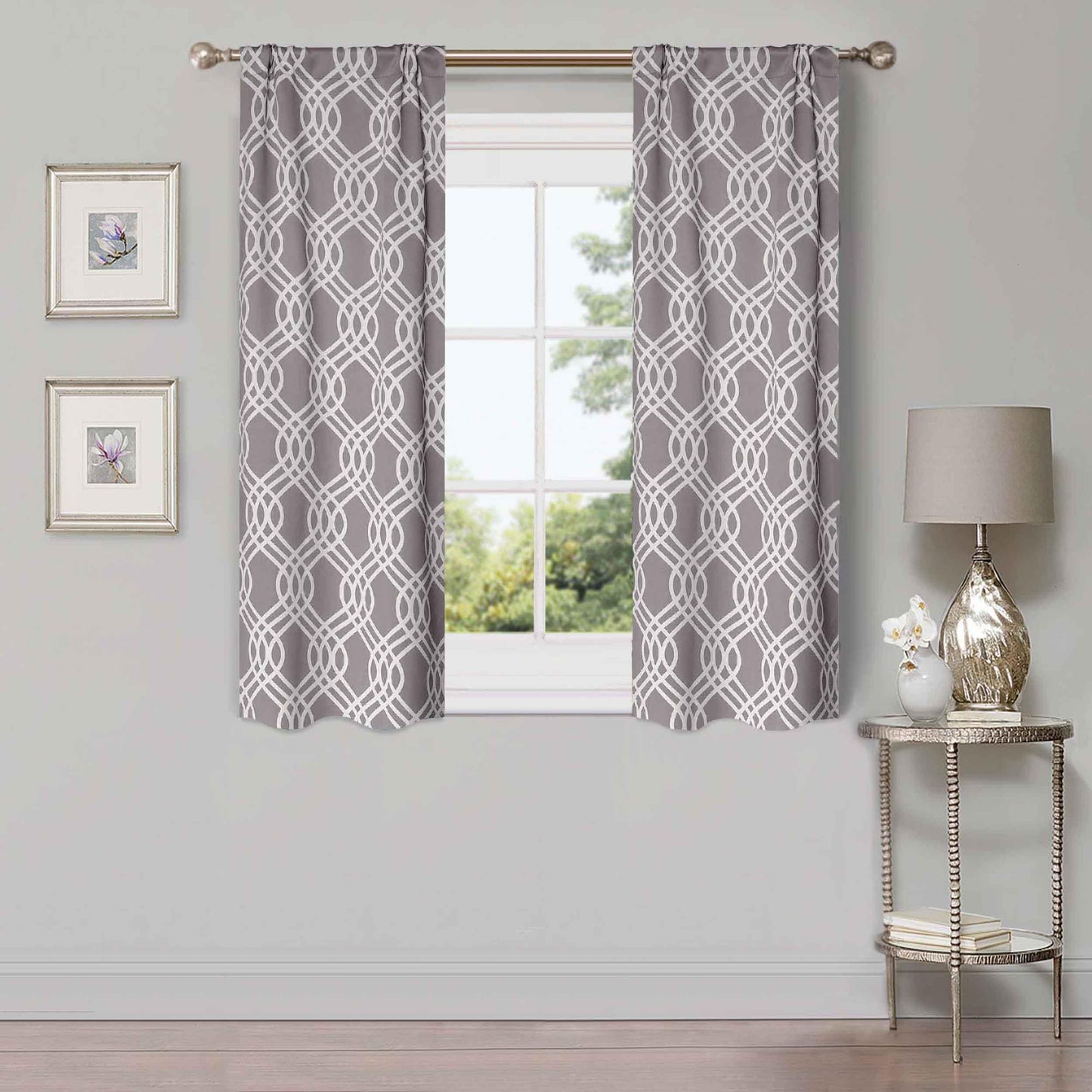 Ribbon Trellis Washable Room Darkening Blackout Curtains. Set of 2