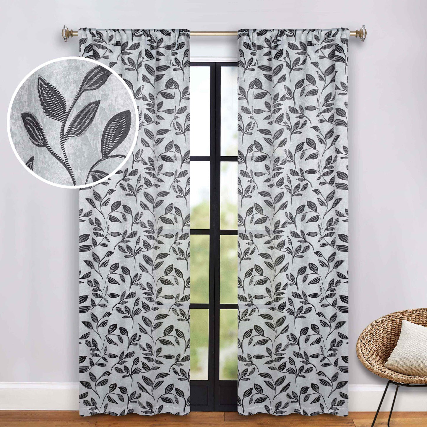 Leaves Room Darkening Washable Blackout Curtain Panels. Set of 2
