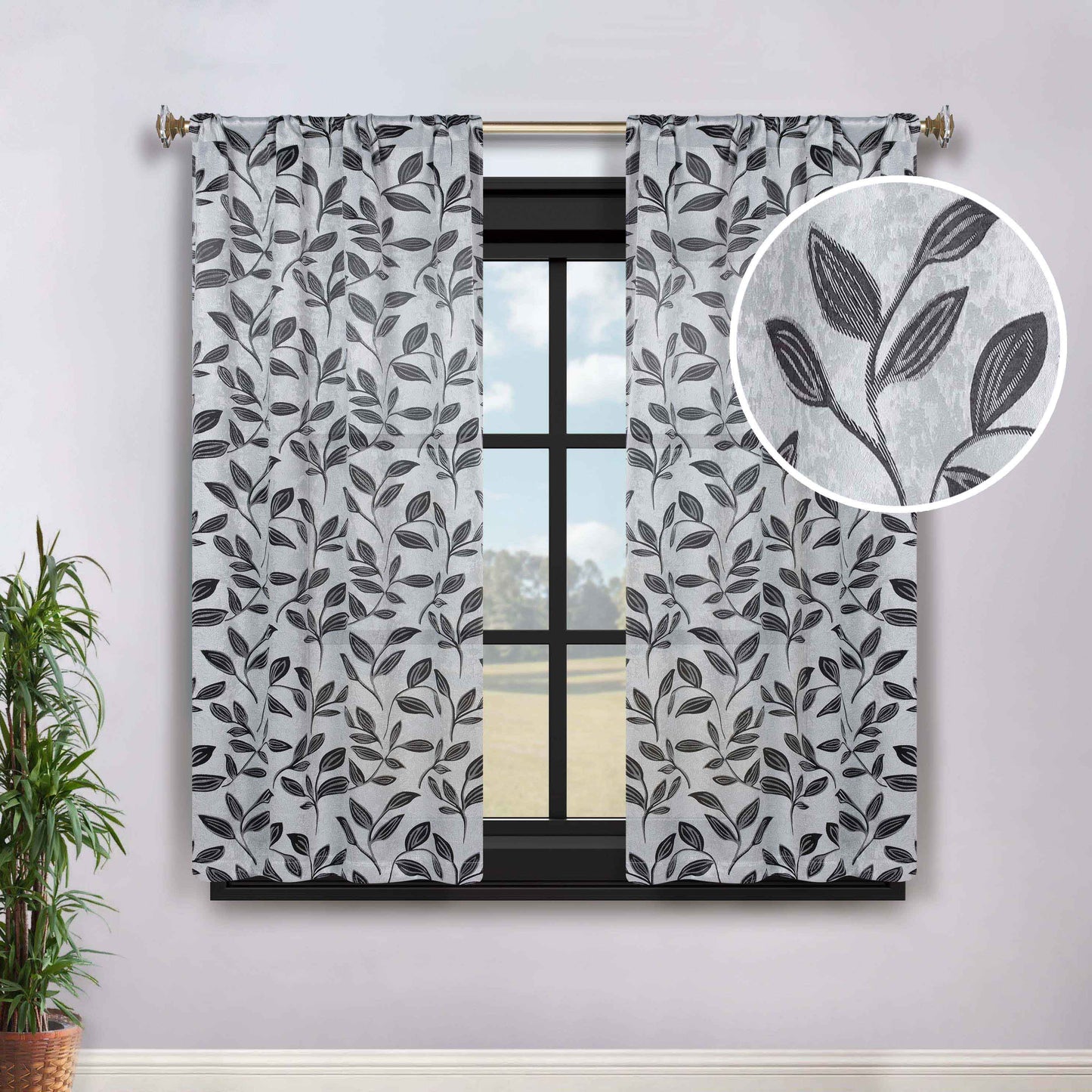 Leaves Room Darkening Washable Blackout Curtain Panels. Set of 2