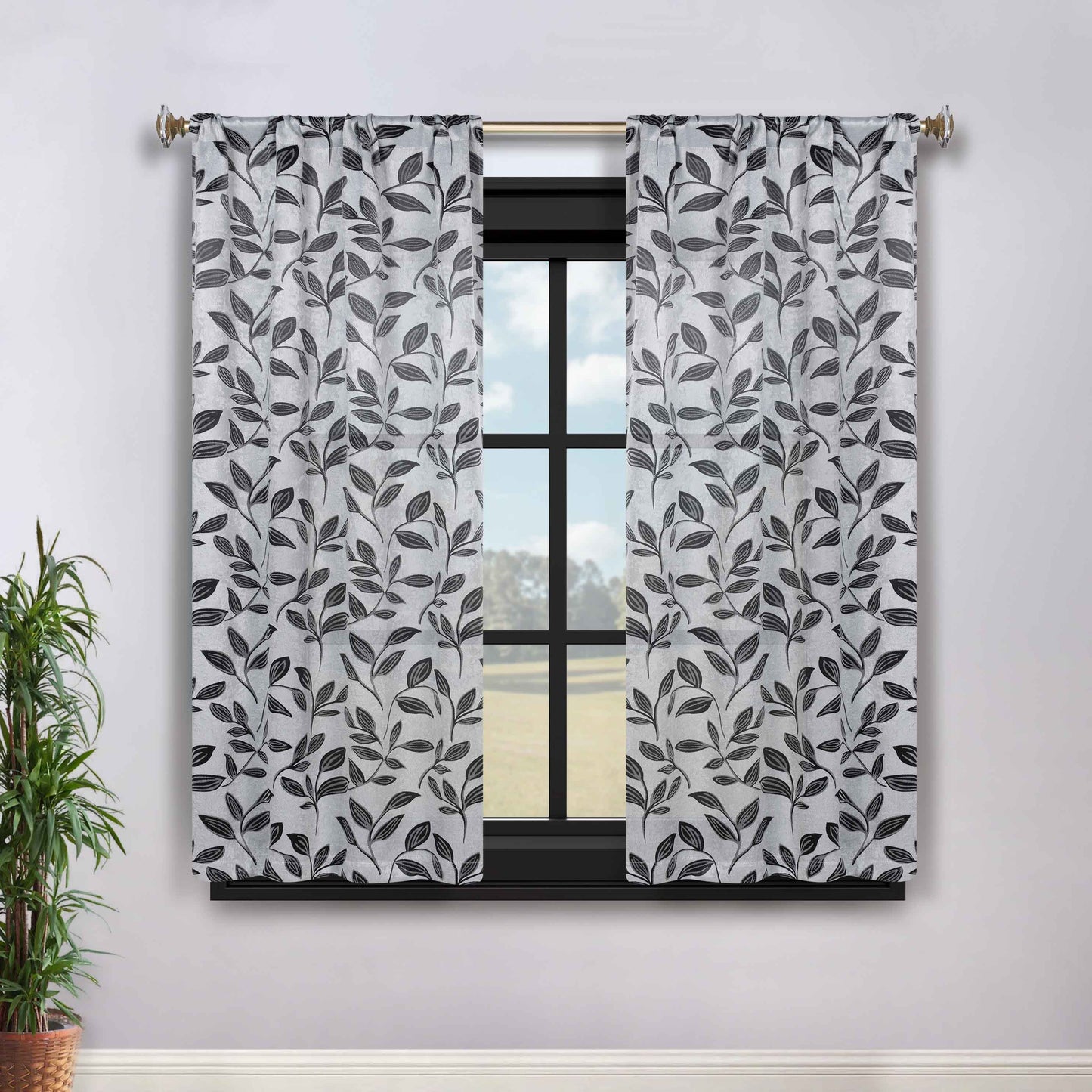 Leaves Room Darkening Washable Blackout Curtain Panels. Set of 2