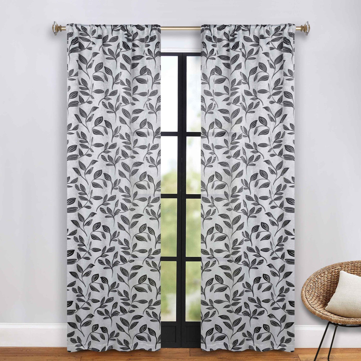 Leaves Room Darkening Washable Blackout Curtain Panels. Set of 2