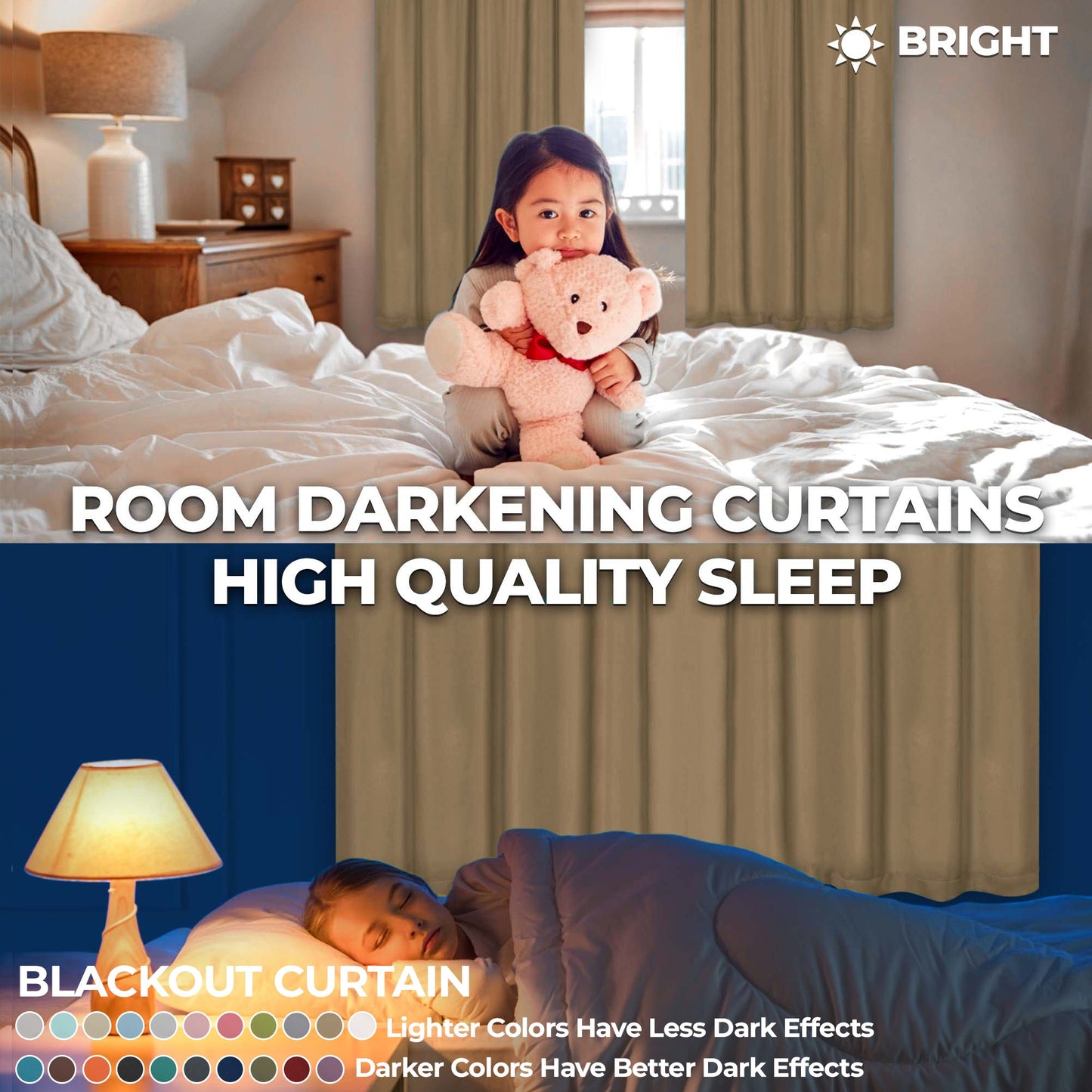 Solid Room Darkening Rod Pocket Blackout Curtain Panels. Set of 2