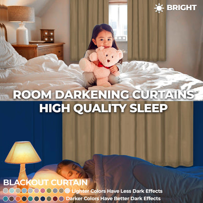 Solid Room Darkening Rod Pocket Blackout Curtain Panels. Set of 2