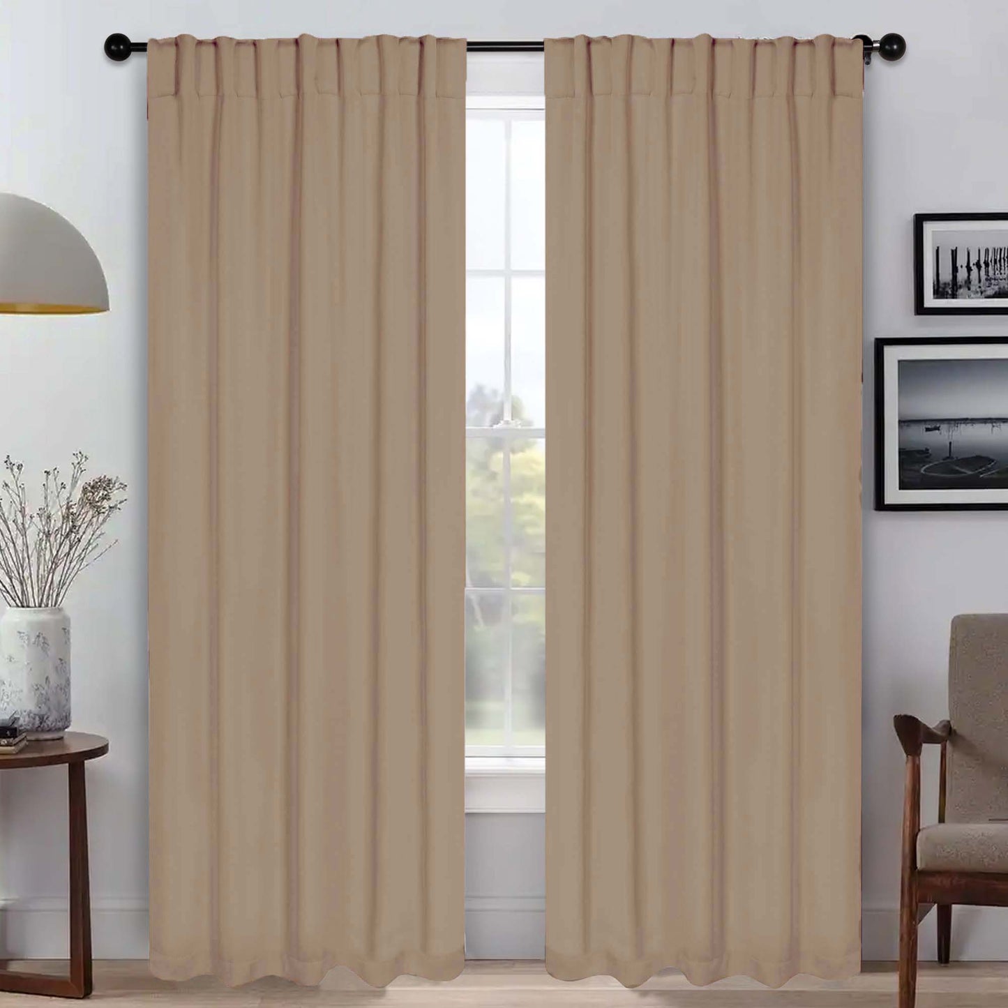 Solid Room Darkening Blackout Curtain Panels. Back Tabs. Set of 2