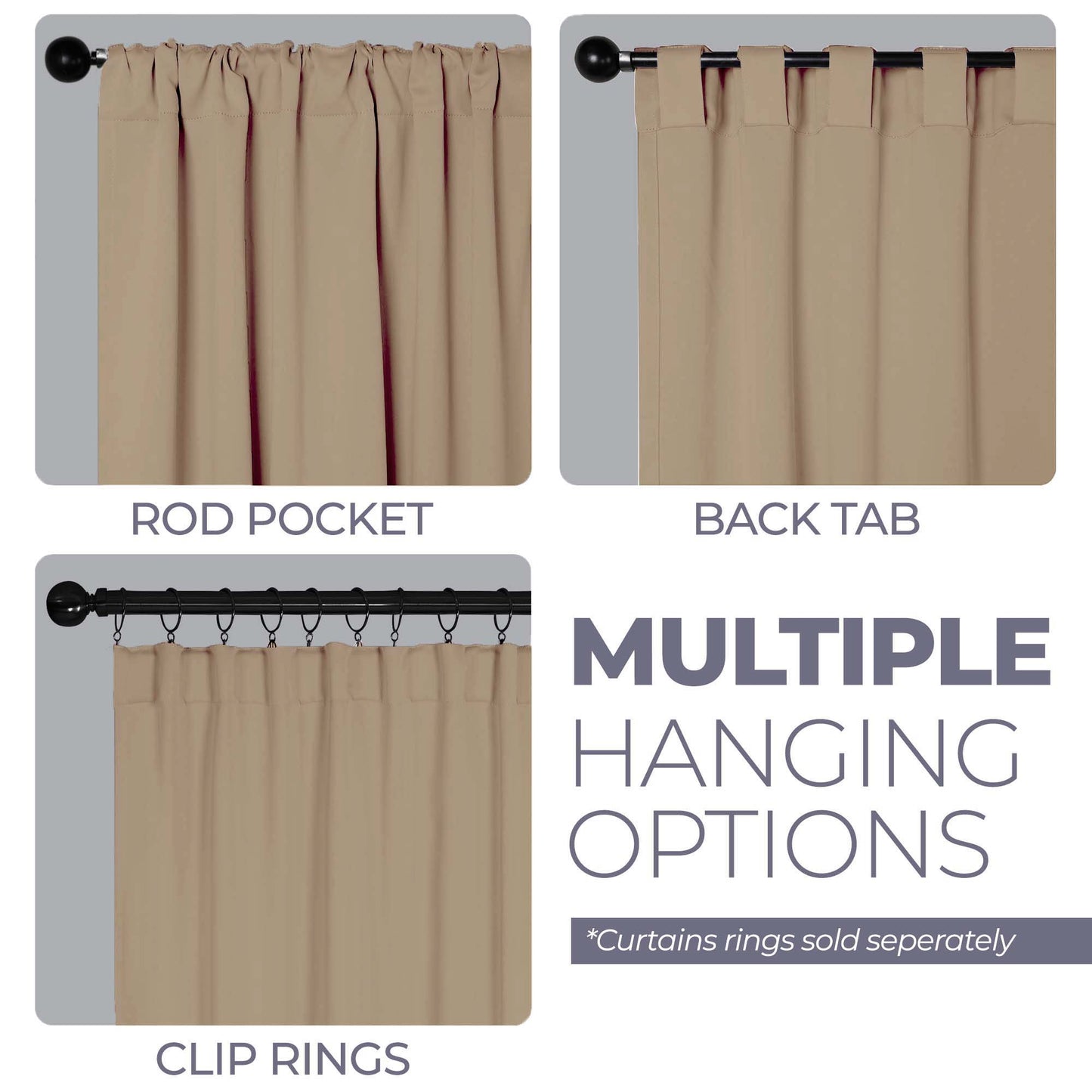 Solid Room Darkening Blackout Curtain Panels. Back Tabs. Set of 2