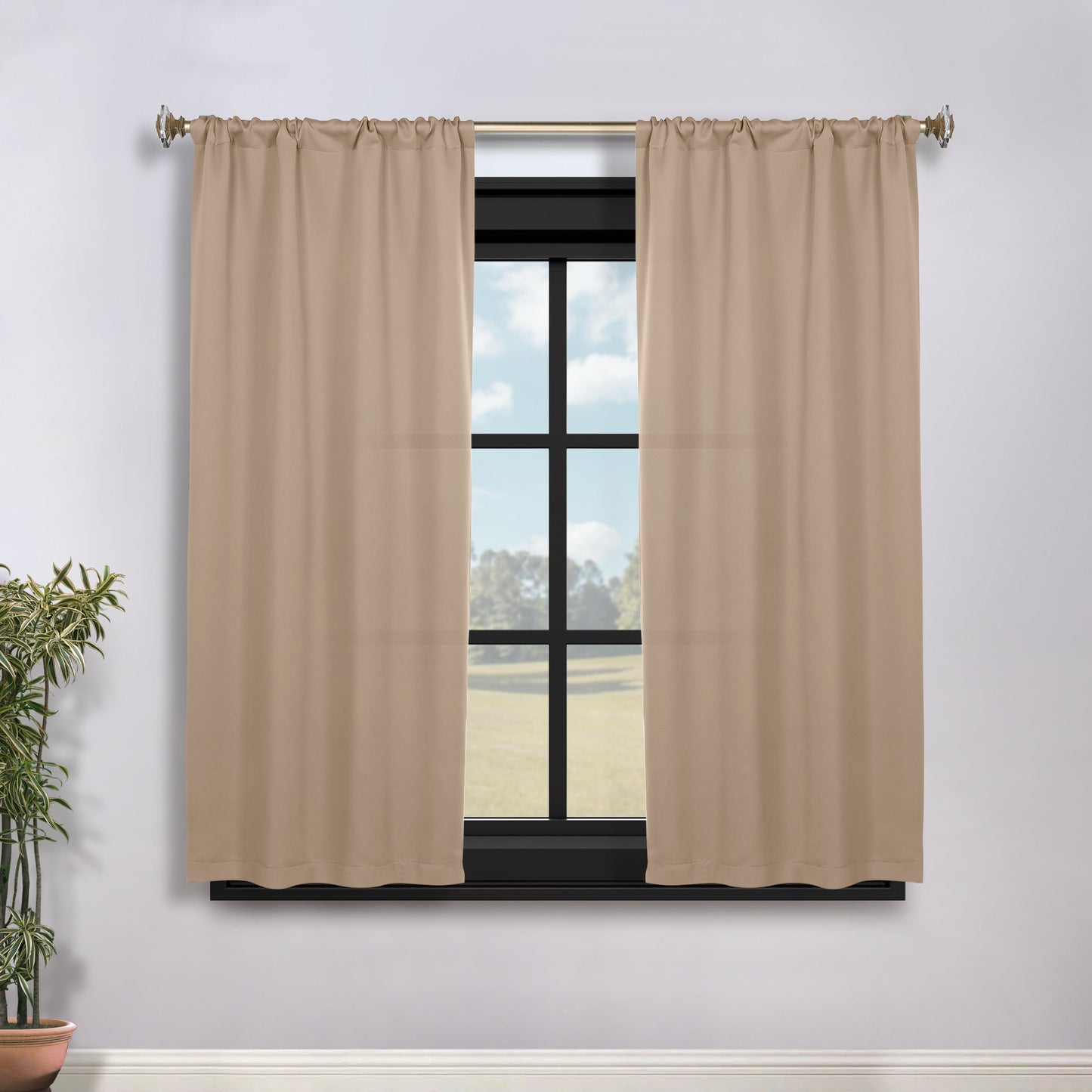 Solid Room Darkening Rod Pocket Blackout Curtain Panels. Set of 2