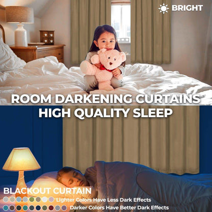 Solid Machine Washable Room Darkening Blackout Curtains. Set of 2