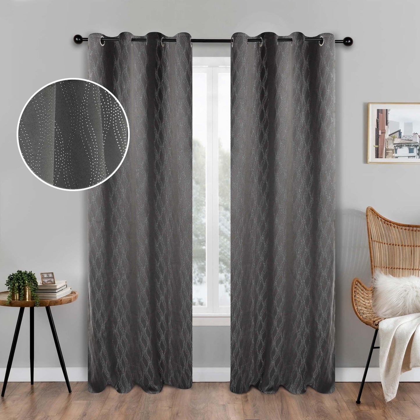 Zuri Textured Waves Room Darkening Blackout Curtains. Set of 2