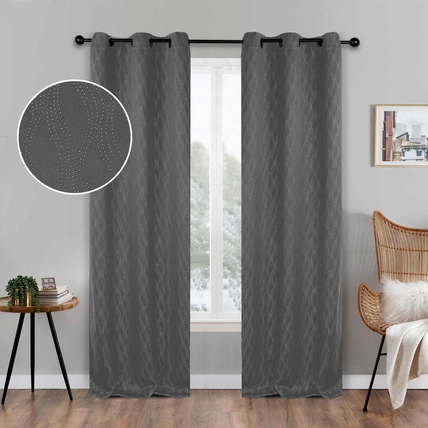 Zuri Textured Waves Room Darkening Blackout Curtains. Set of 2