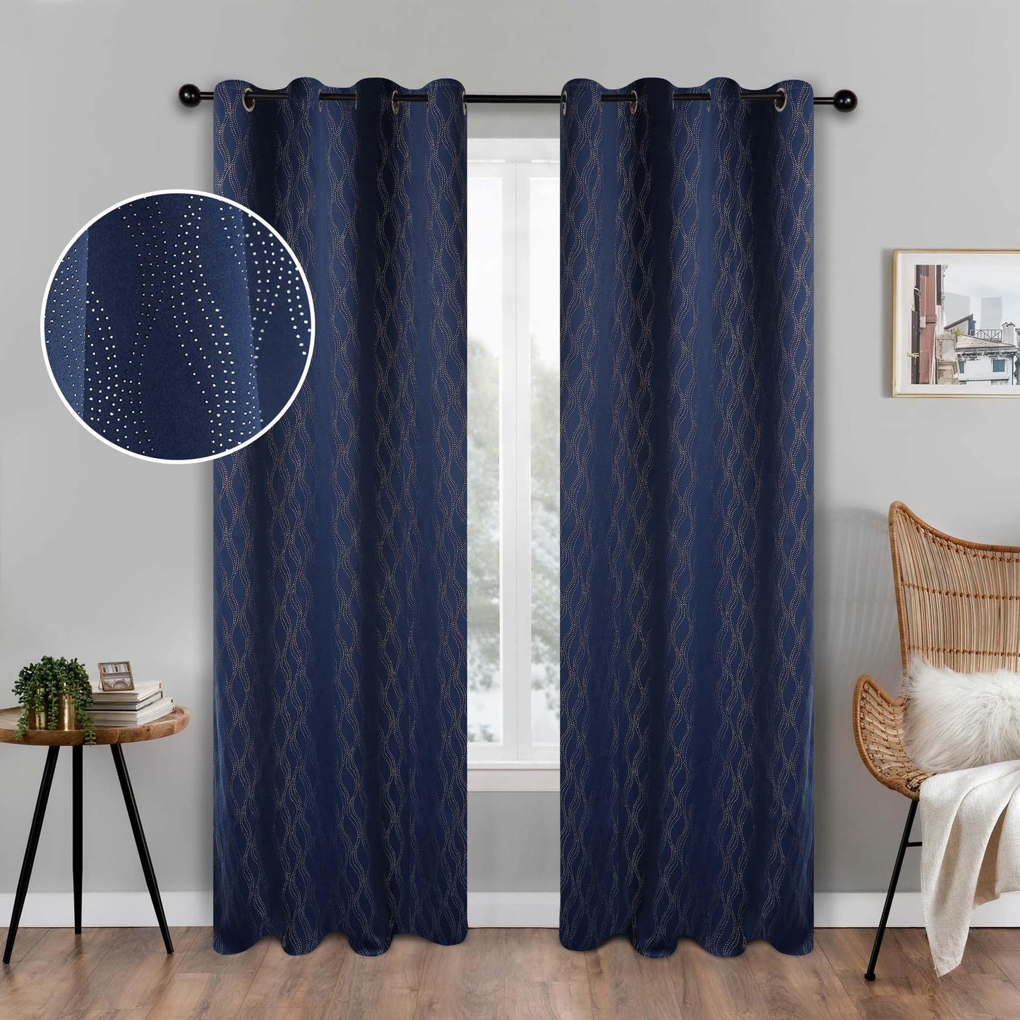 Zuri Textured Waves Room Darkening Blackout Curtains. Set of 2