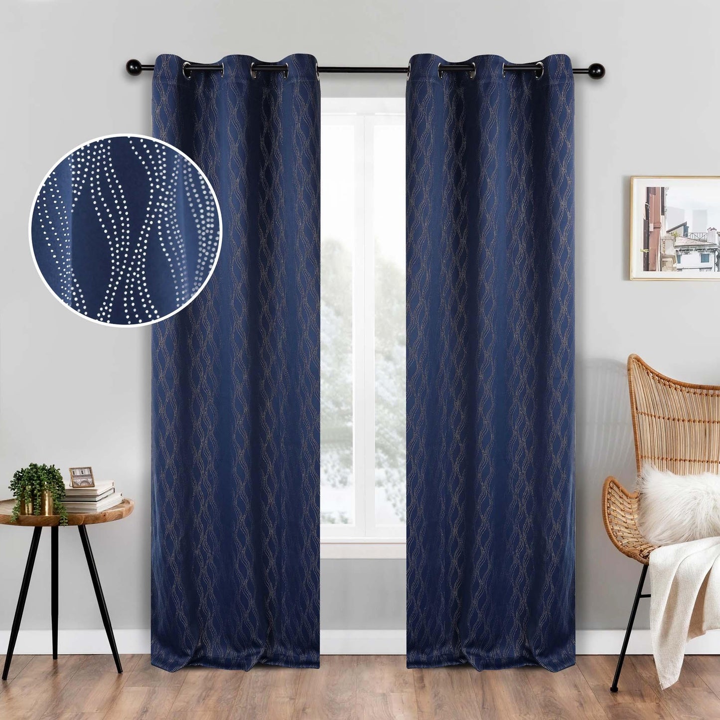 Zuri Textured Waves Room Darkening Blackout Curtains. Set of 2