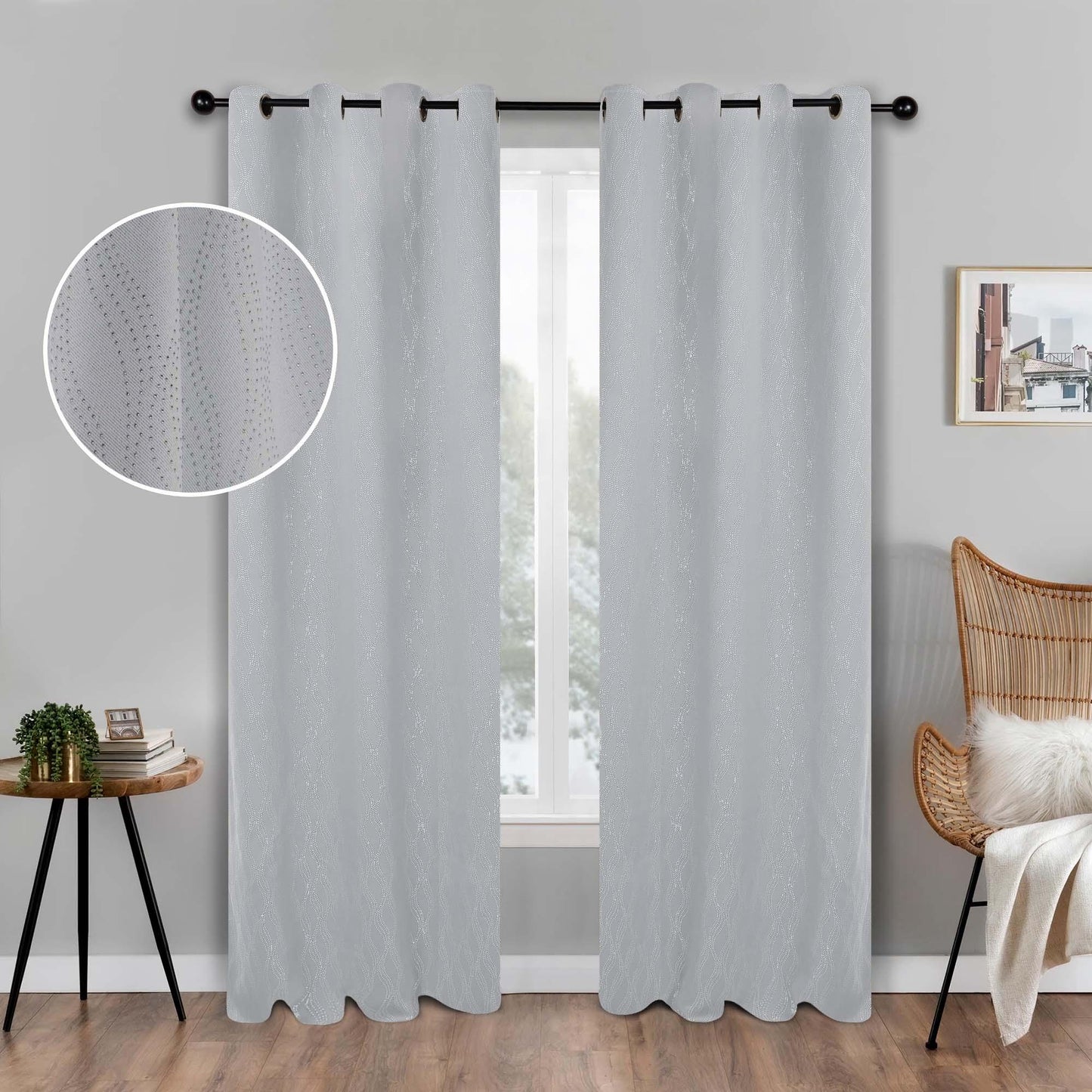 Zuri Textured Waves Room Darkening Blackout Curtains. Set of 2