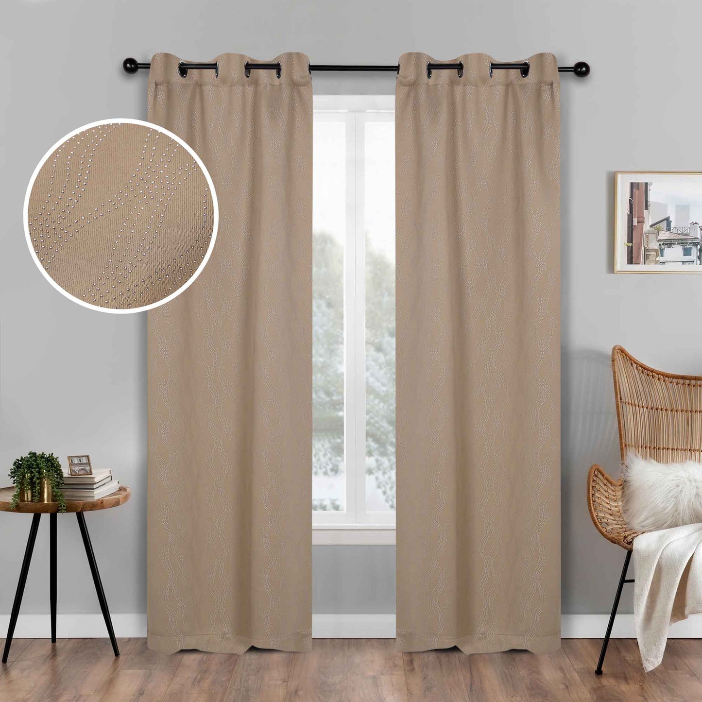 Zuri Textured Waves Room Darkening Blackout Curtains. Set of 2
