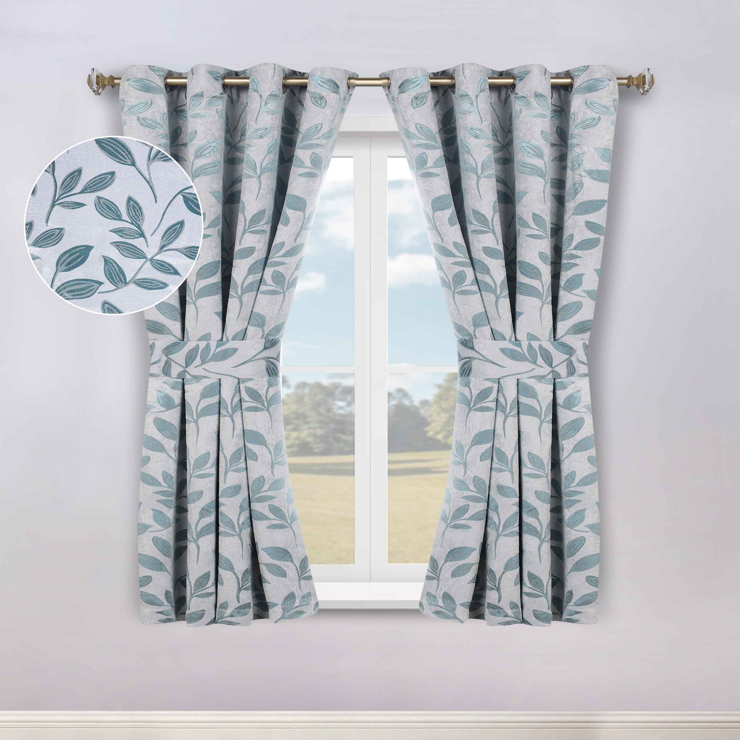 Leaves Room Darkening Washable Blackout Curtain Panels. Set of 2