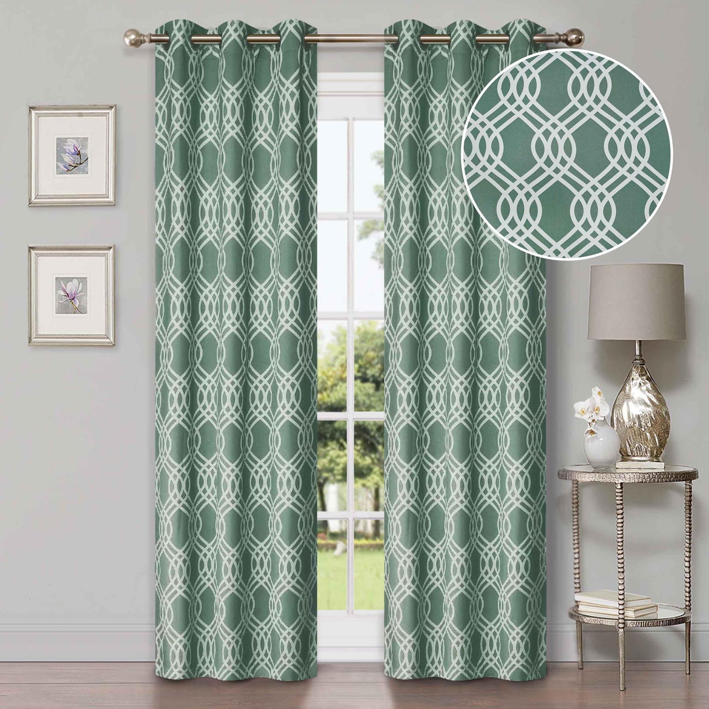 Ribbon Trellis Washable Room Darkening Blackout Curtains. Set of 2