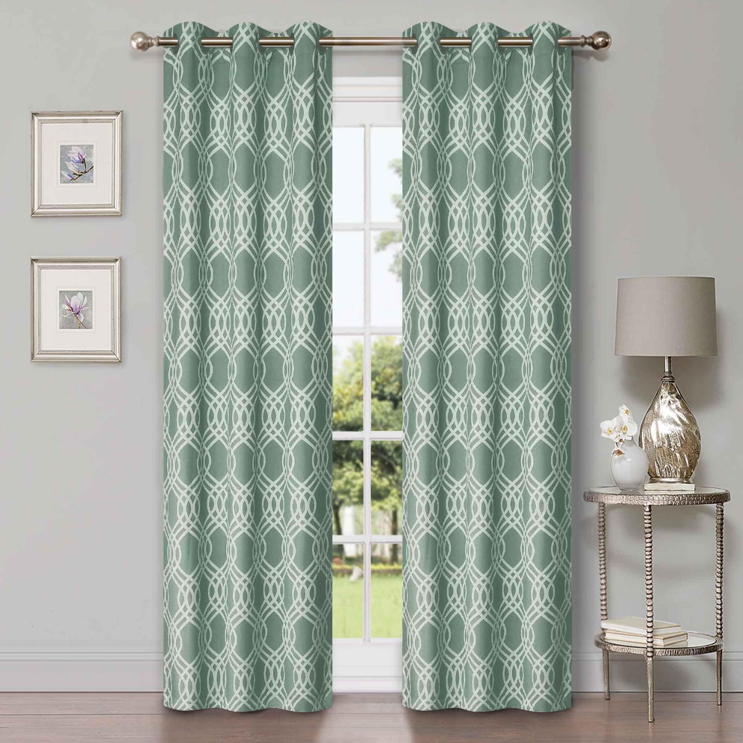 Ribbon Trellis Washable Room Darkening Blackout Curtains. Set of 2