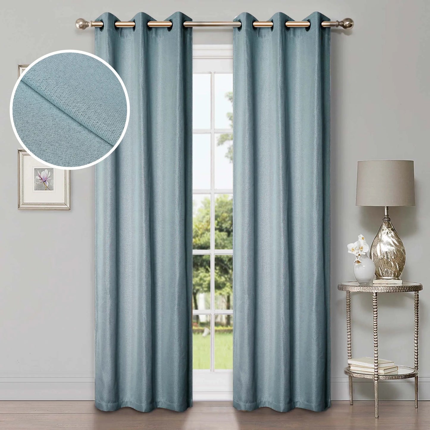 Linen Pattern Washable Room Darkening Blackout Curtains. Set of 2