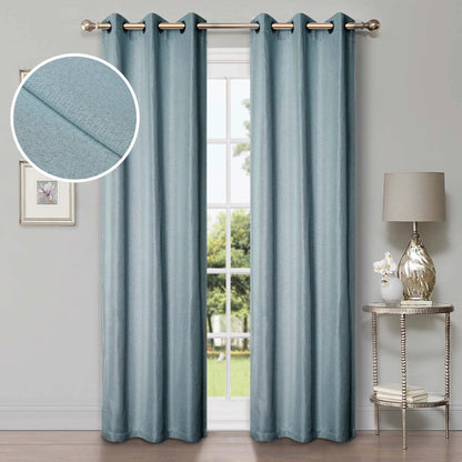 Linen Pattern Washable Room Darkening Blackout Curtains. Set of 2