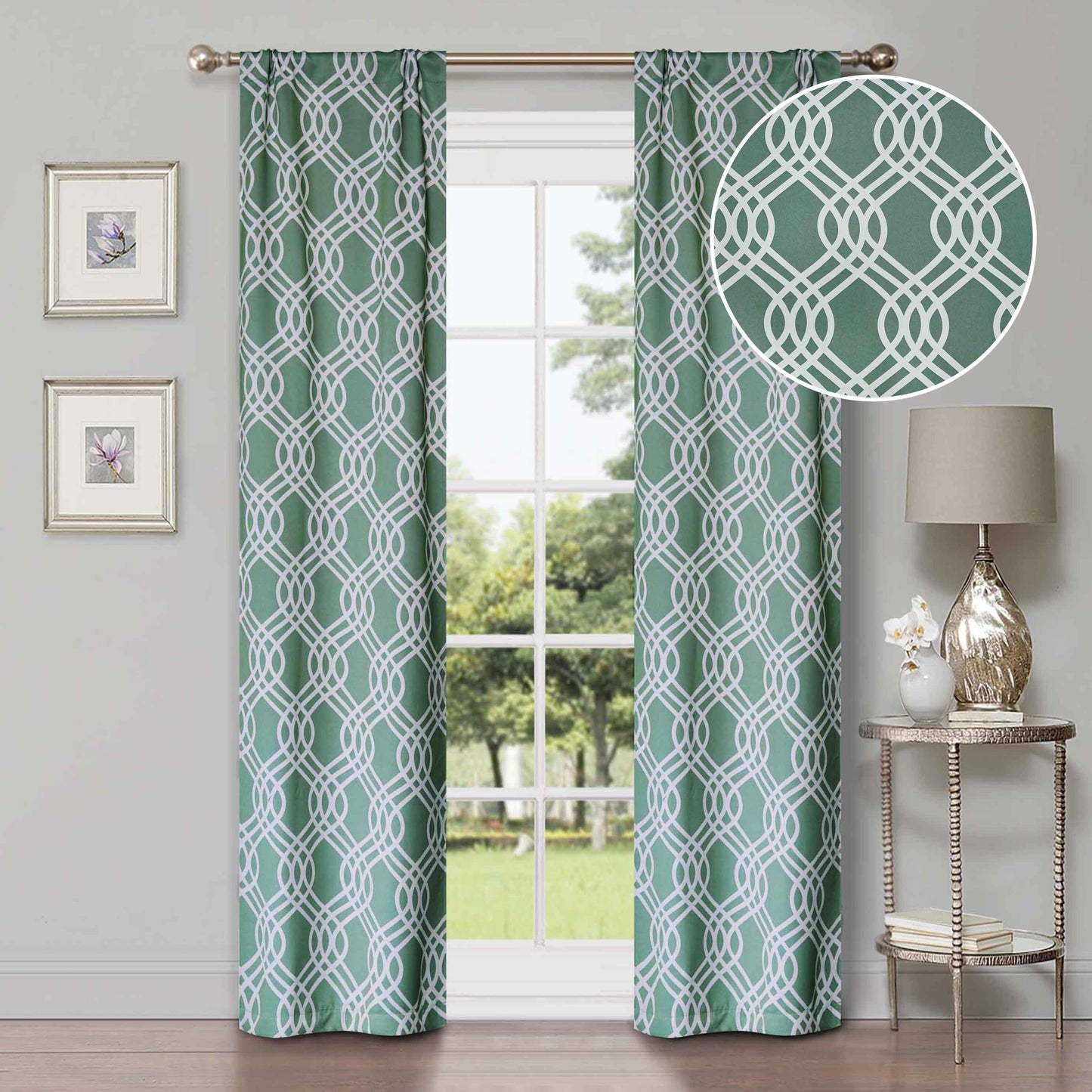 Ribbon Trellis Washable Room Darkening Blackout Curtains. Set of 2